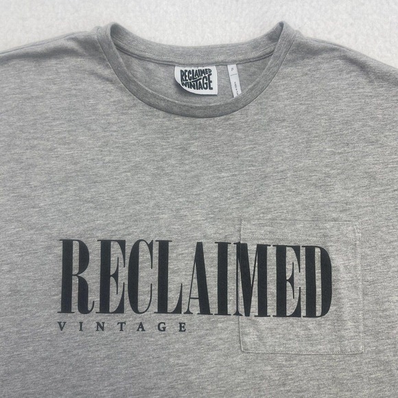 RECLAIMED VINTAGE Shirt Mens XL Gray Black Short Sleeve Front Pocket - Picture 3 of 12